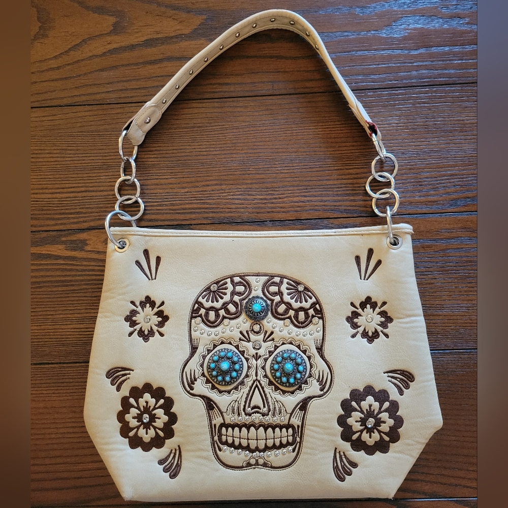 Montana West Skull purse Cream/ Brown/ Turquoise